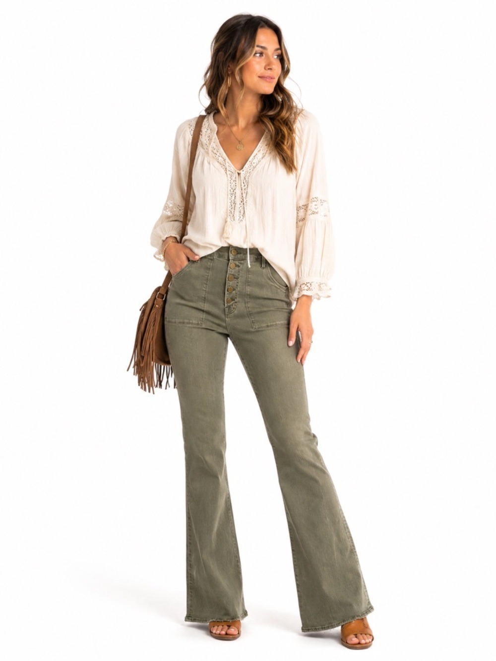 Frame Le Crop Flare Jeans Green Size 30 Button Fly High Rise Raw Hem Chiccore